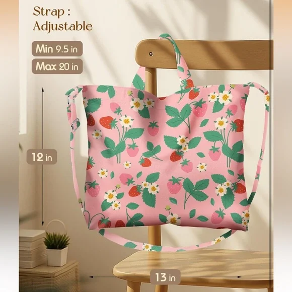 Strawberry Print Large Tote Bag - Picture 4 of 6
